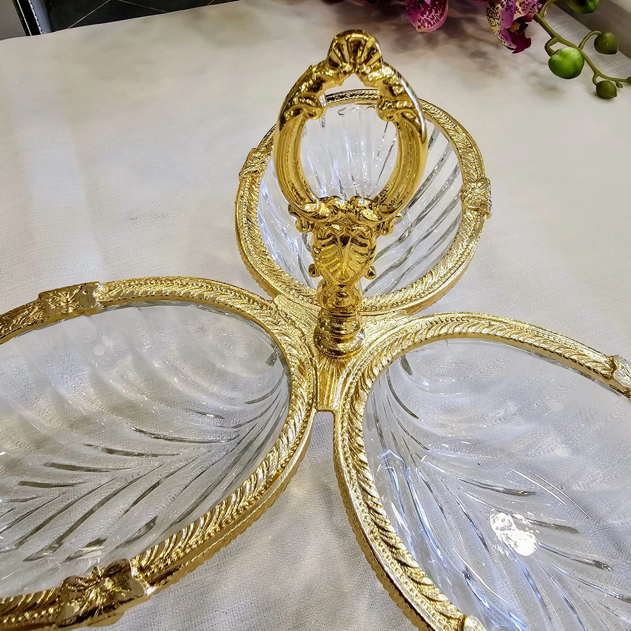 1 PARÇA 3 BÖLMELİ DÖKÜM METAL ÇERÇEVELİ ÇEREZLİK GOLD