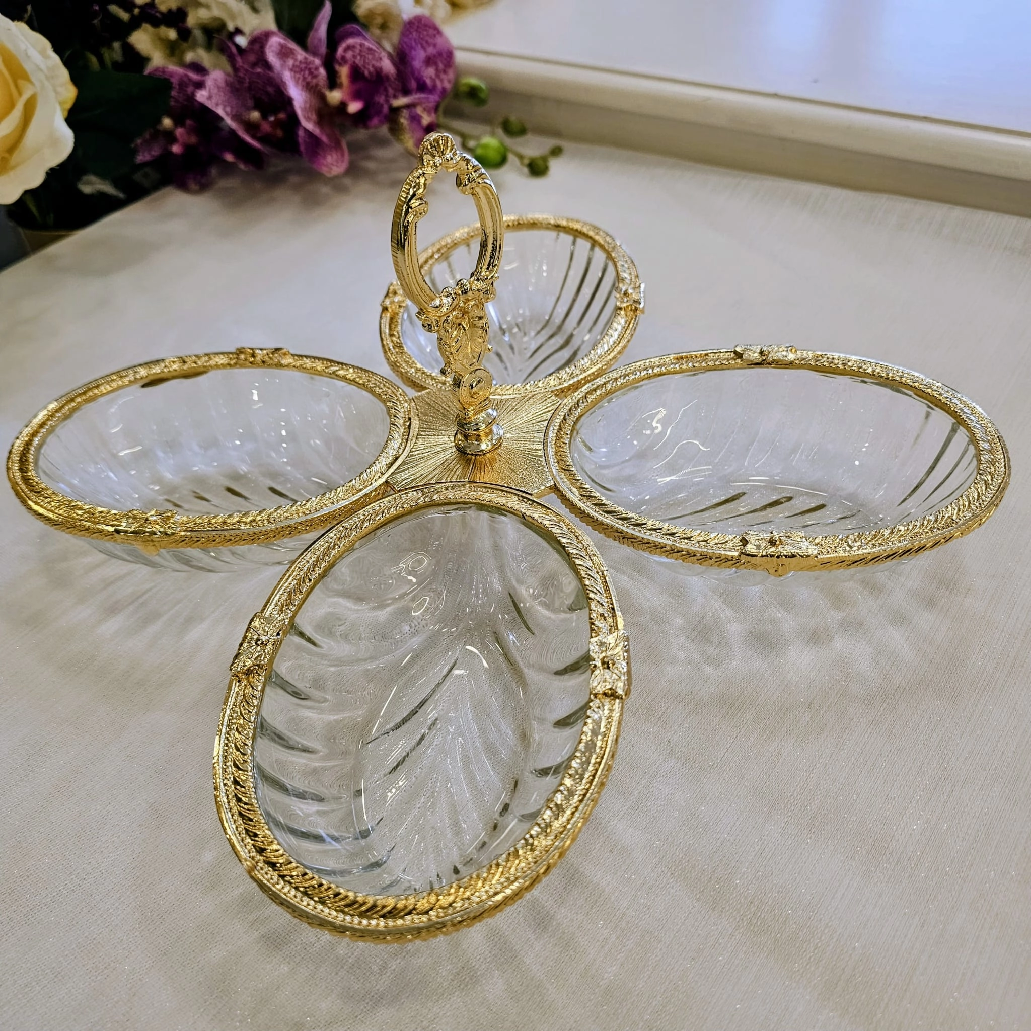 1 PARÇA 4 BÖLMELİ DÖKÜM METAL ÇERÇEVELİ ÇEREZLİK GOLD
