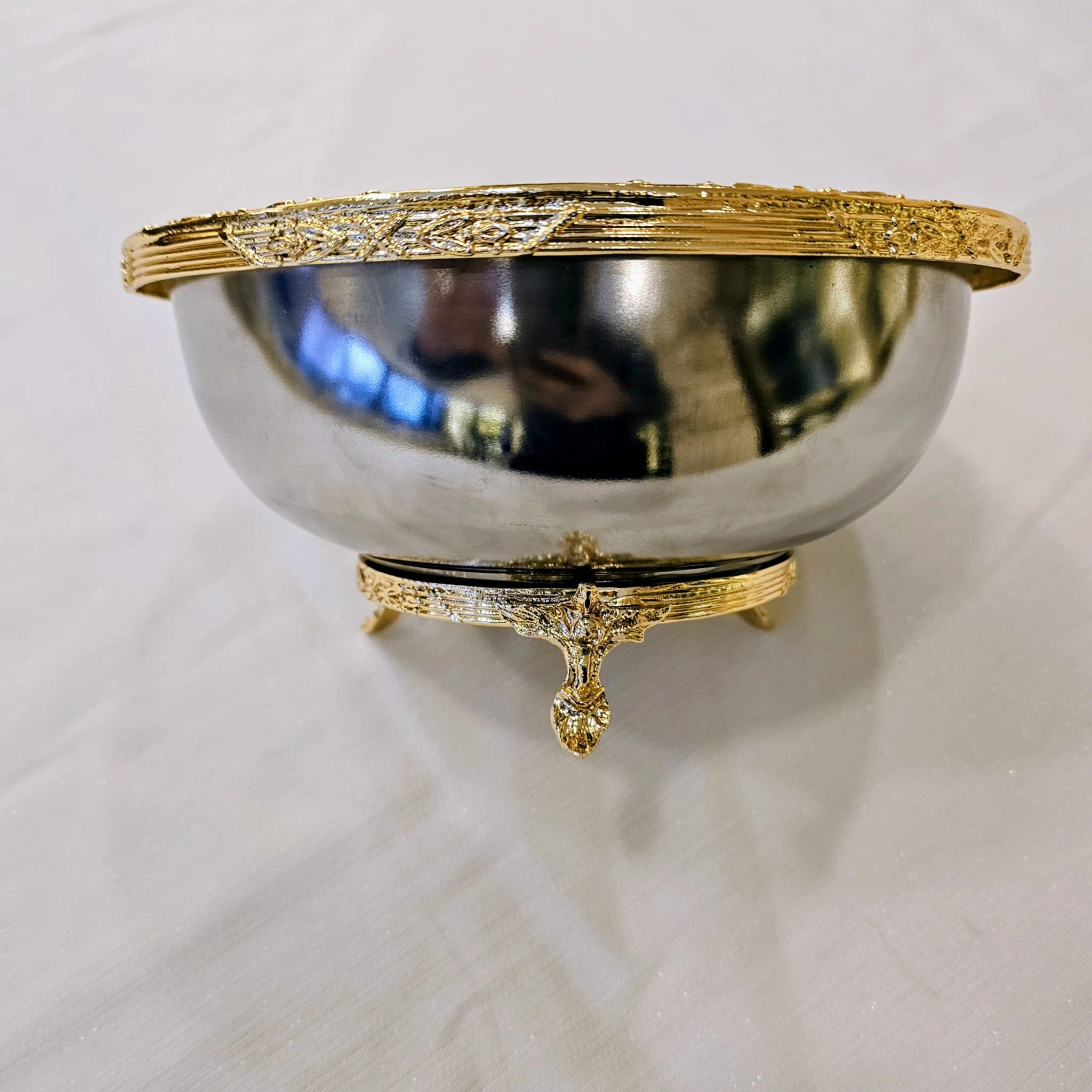 KLASİK AYAKLI PASLANMAZ ÇELİK KASE 17 CM GOLD DETAYLI