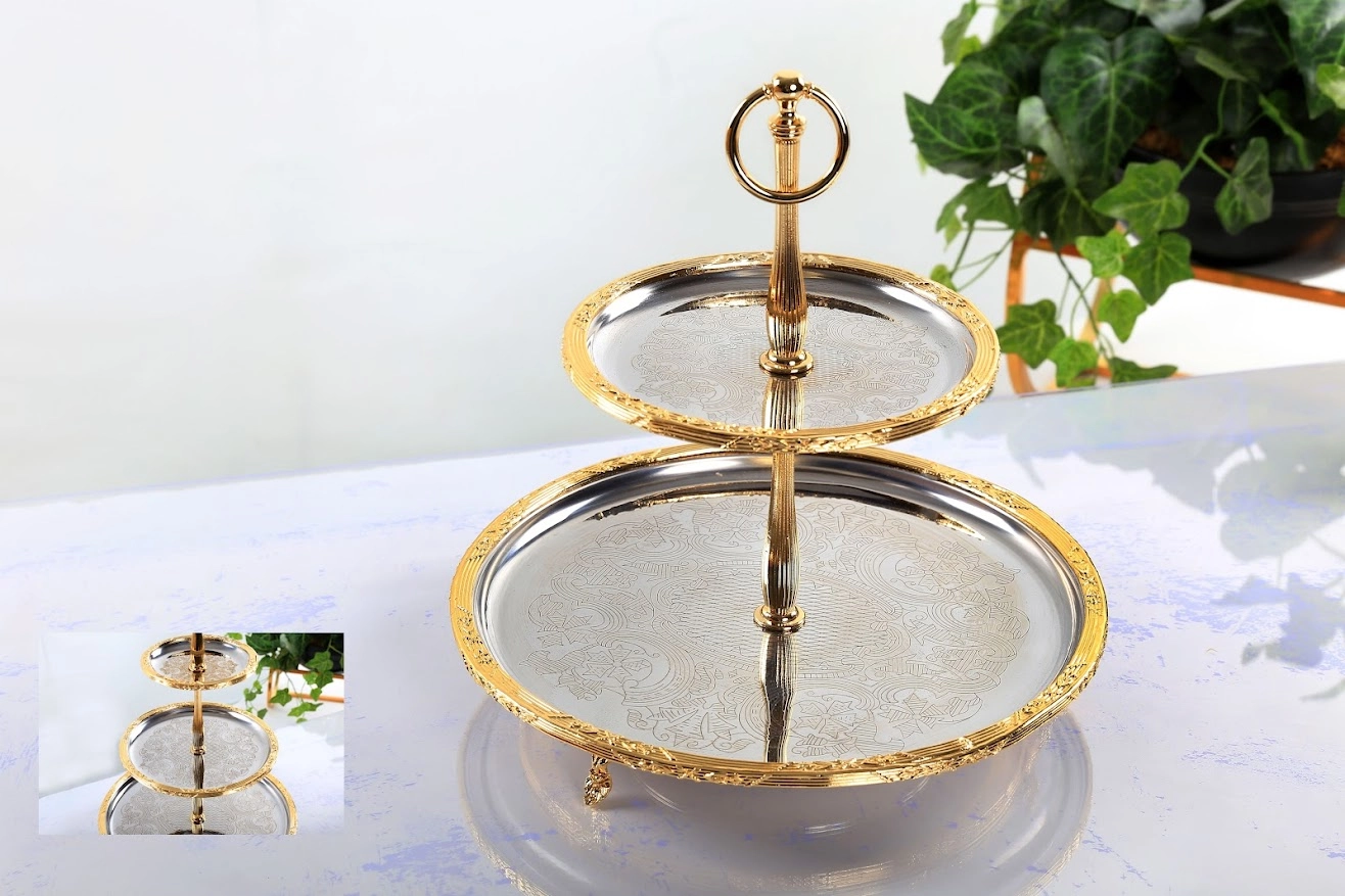 2 KATLI PASLANMAZ ÇELİK SUNUM TABAĞI  30/19 cm.