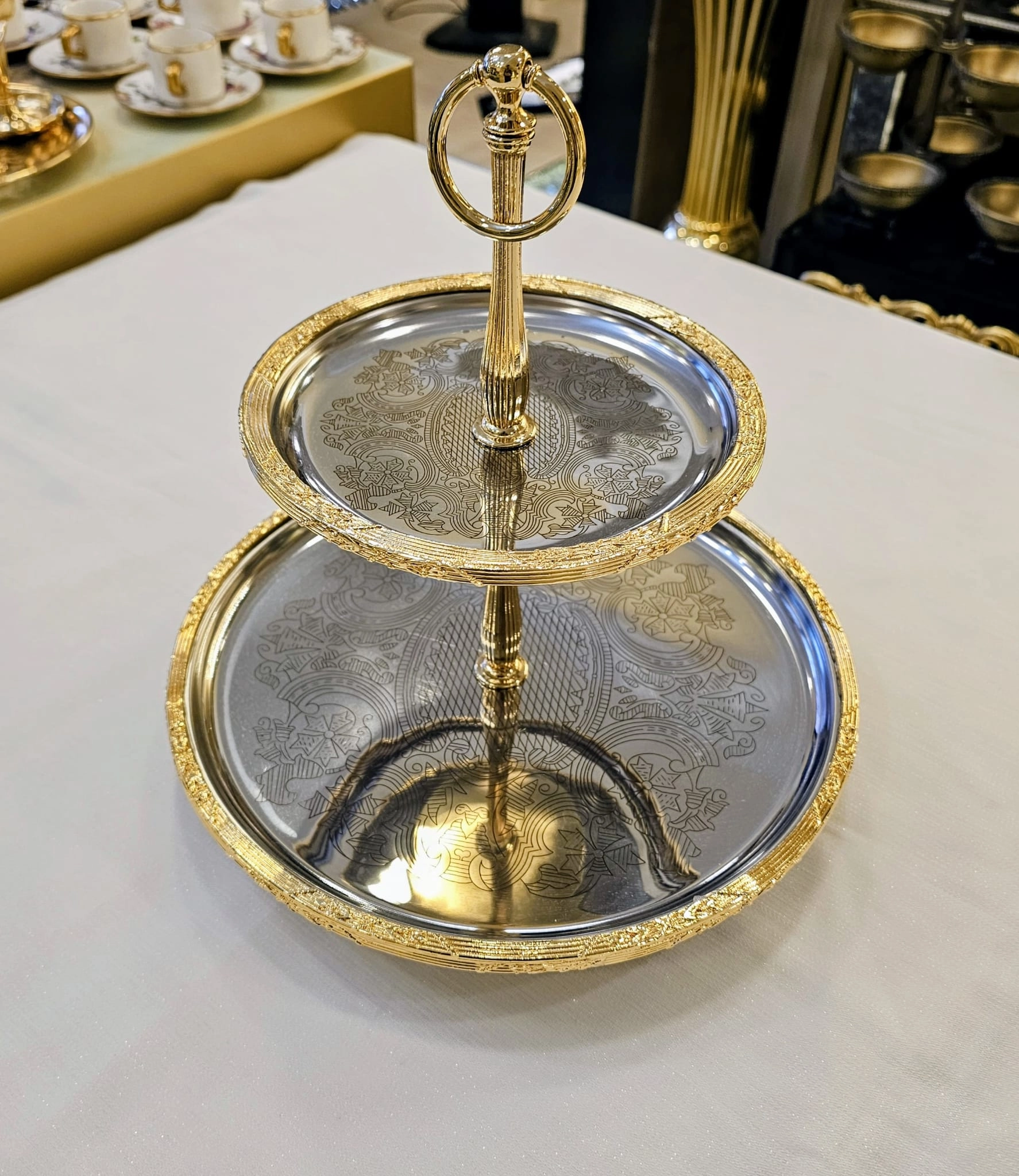 2 KATLI PASLANMAZ ÇELİK SUNUM TABAĞI  30/19 cm.