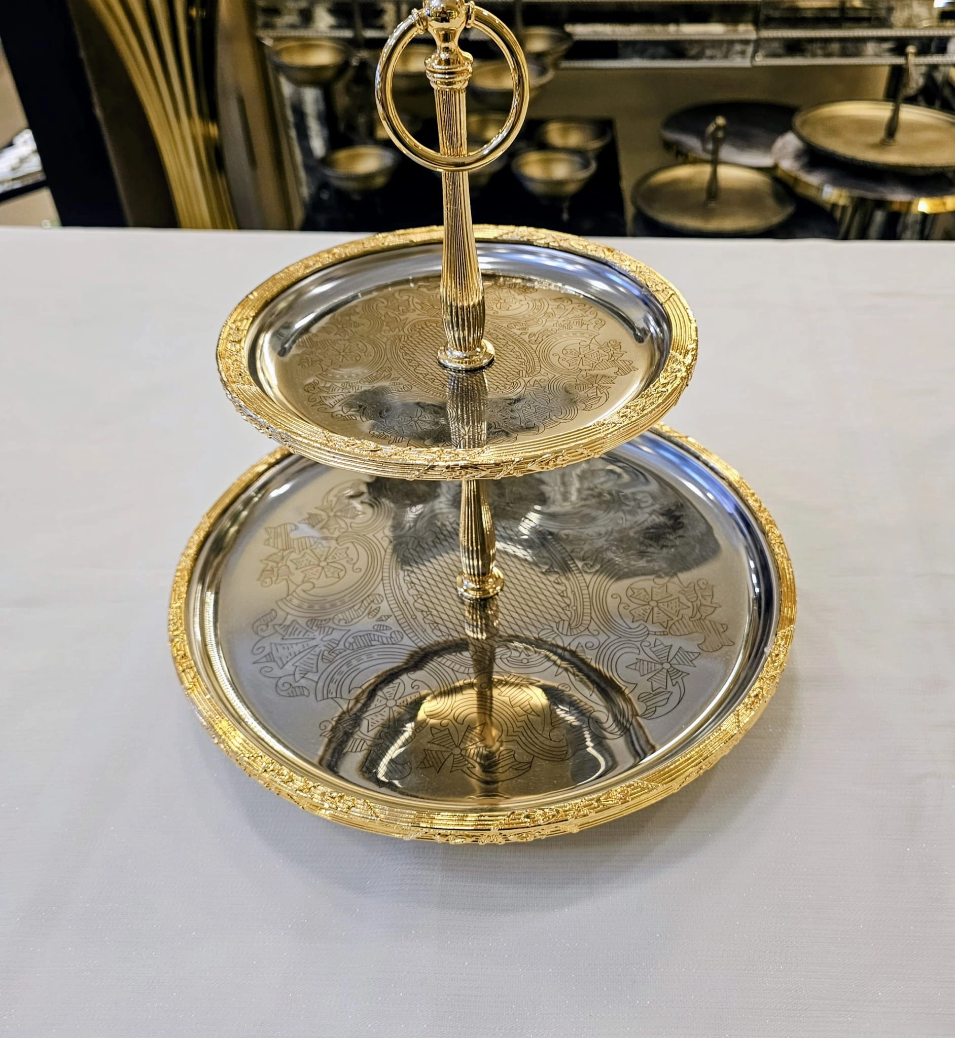 2 KATLI PASLANMAZ ÇELİK SUNUM TABAĞI 22/15 cm.