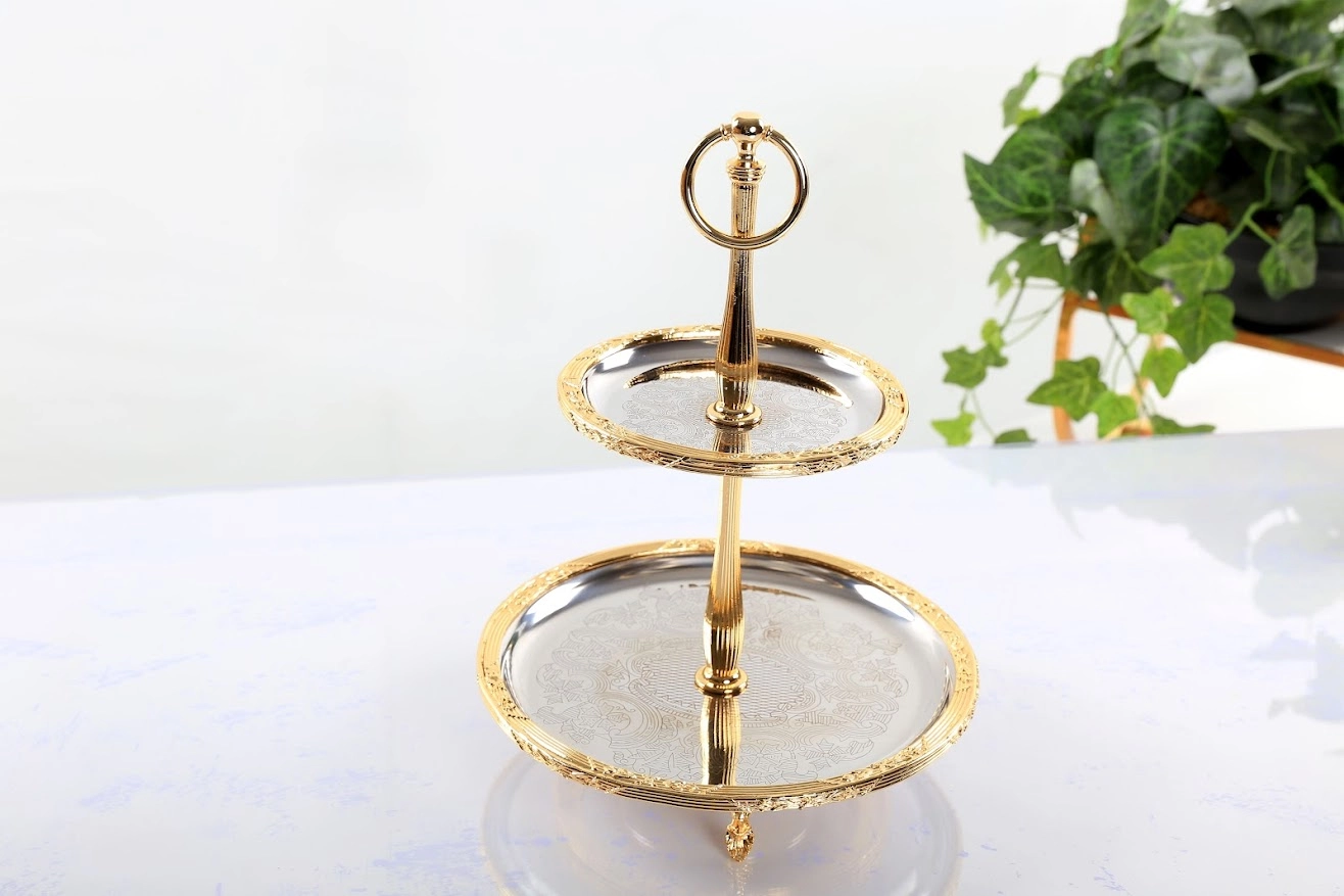 2 KATLI PASLANMAZ ÇELİK SUNUM TABAĞI 22/15 cm.