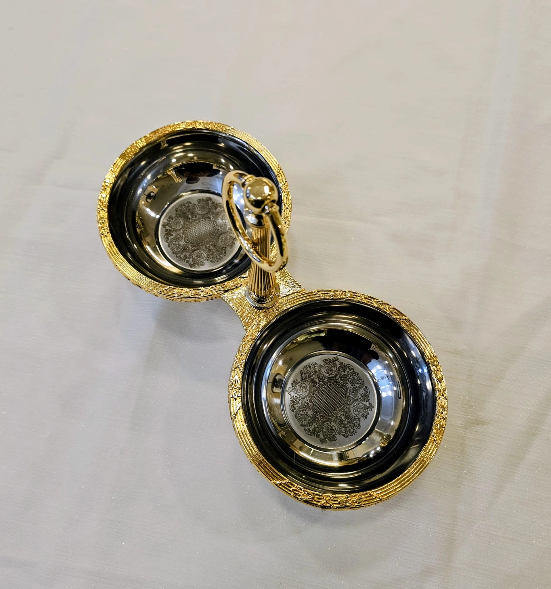 KLASİK AYAKLI PASLANMAZ ÇELİK 2 Lİ ÇEREZLİK GOLD DETAYLI