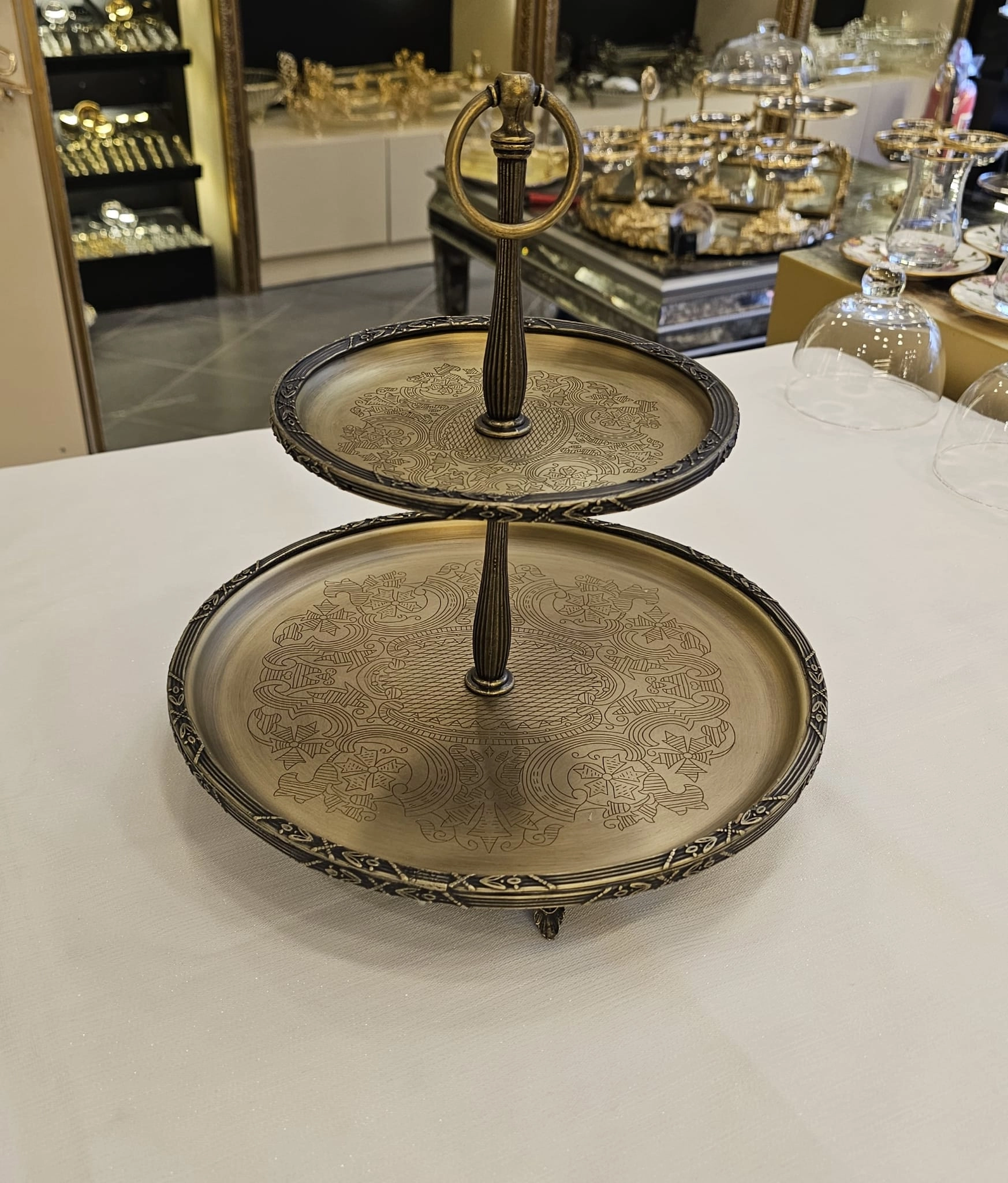 2 KATLI PASLANMAZ ÇELİK SUNUM TABAĞI 22/15 CM ANTİK