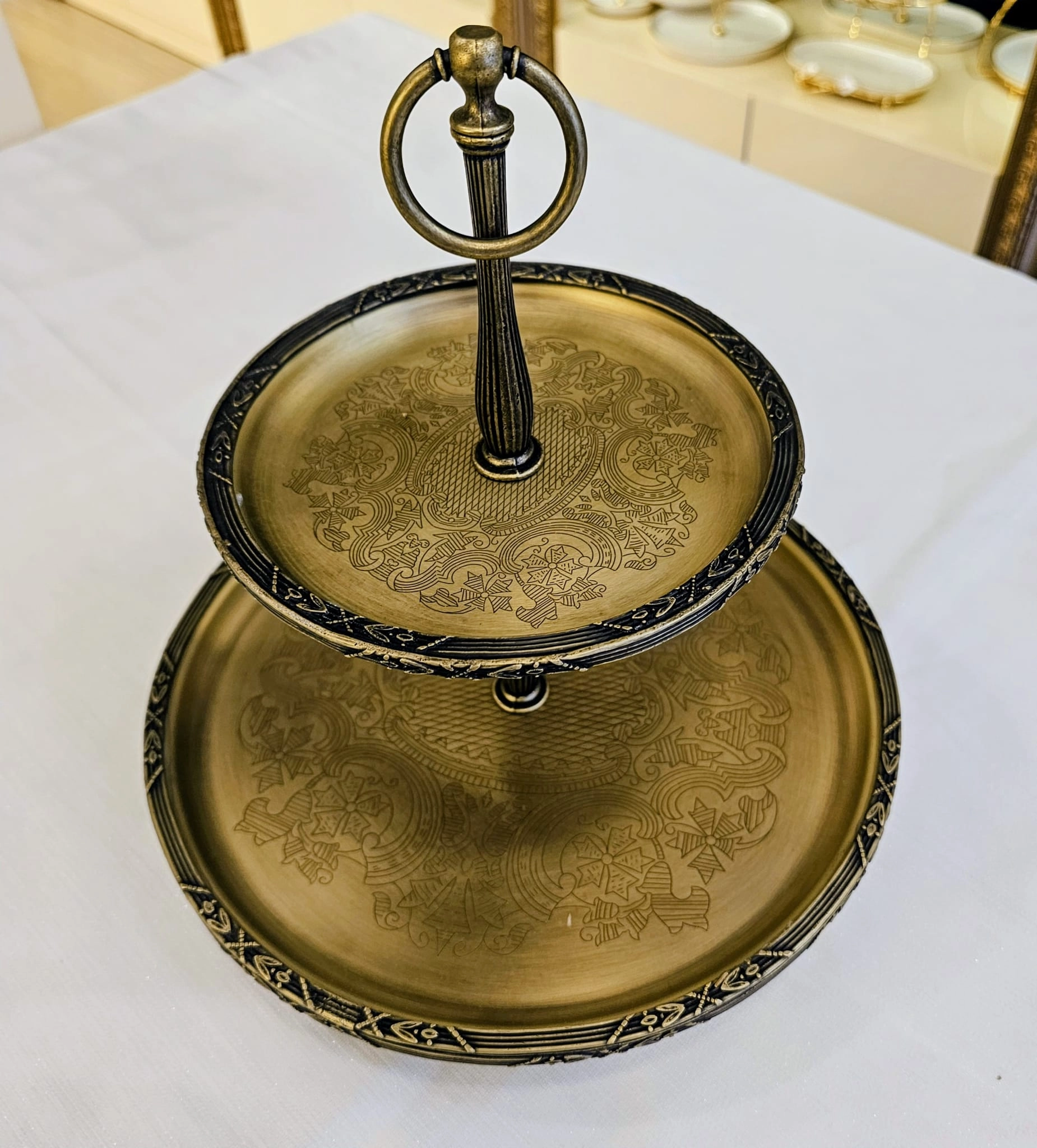 2 KATLI PASLANMAZ ÇELİK SUNUM TABAĞI 22/15 CM ANTİK