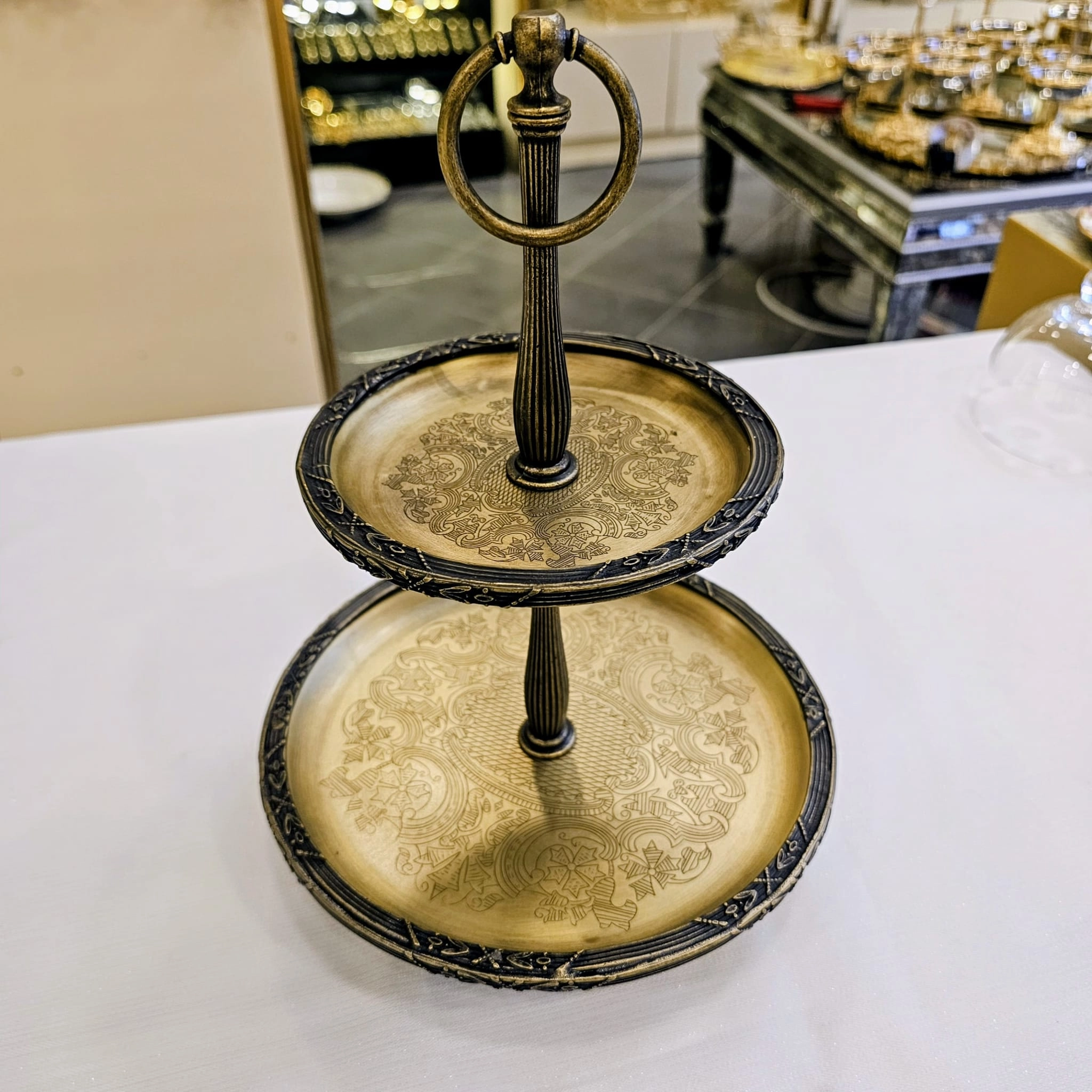 2 KATLI PASLANMAZ ÇELİK SUNUM TABAĞI 30/19 CM ANTİK
