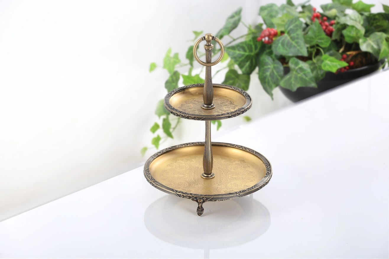 2 KATLI PASLANMAZ ÇELİK SUNUM TABAĞI 22/15 CM ANTİK