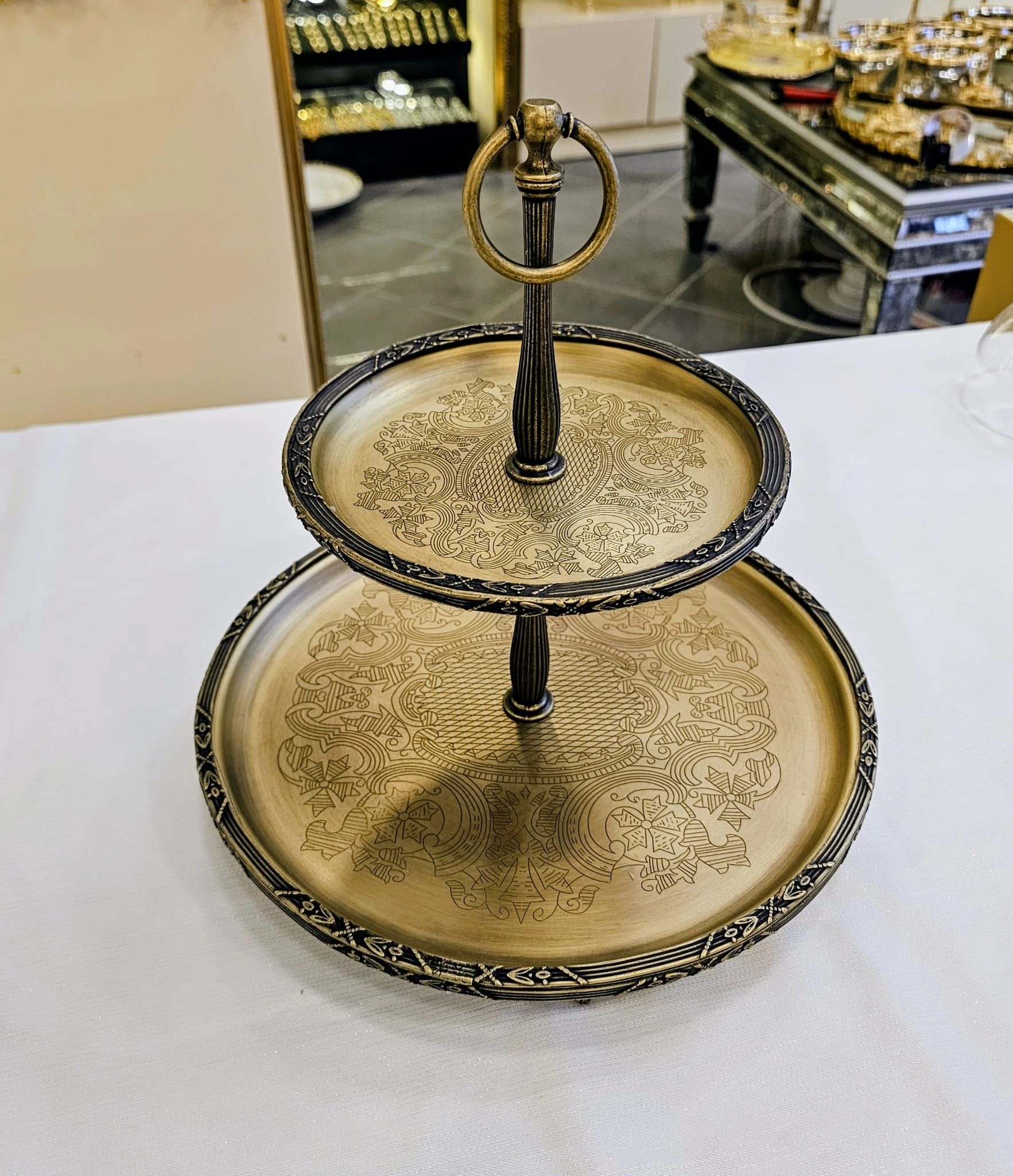 2 KATLI PASLANMAZ ÇELİK SUNUM TABAĞI 22/15 CM ANTİK