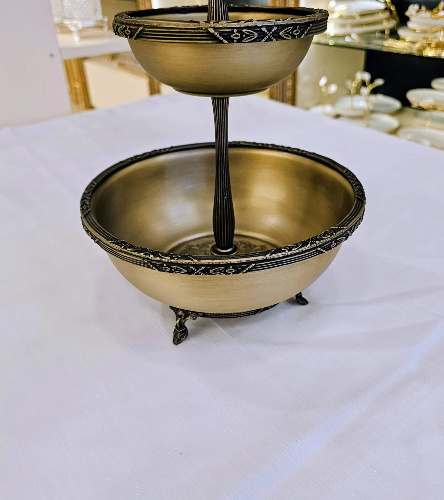 2 KATLI PASLANMAZ ÇELİK SUNUM KASE 21/14 CM ANTİK