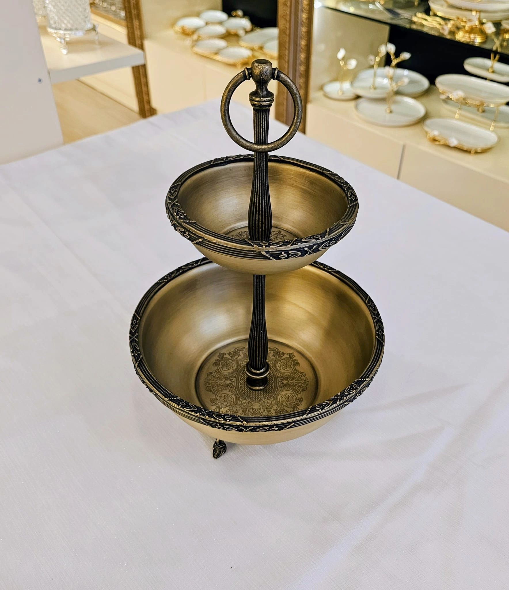 2 KATLI PASLANMAZ ÇELİK SUNUM KASE 21/14 CM ANTİK