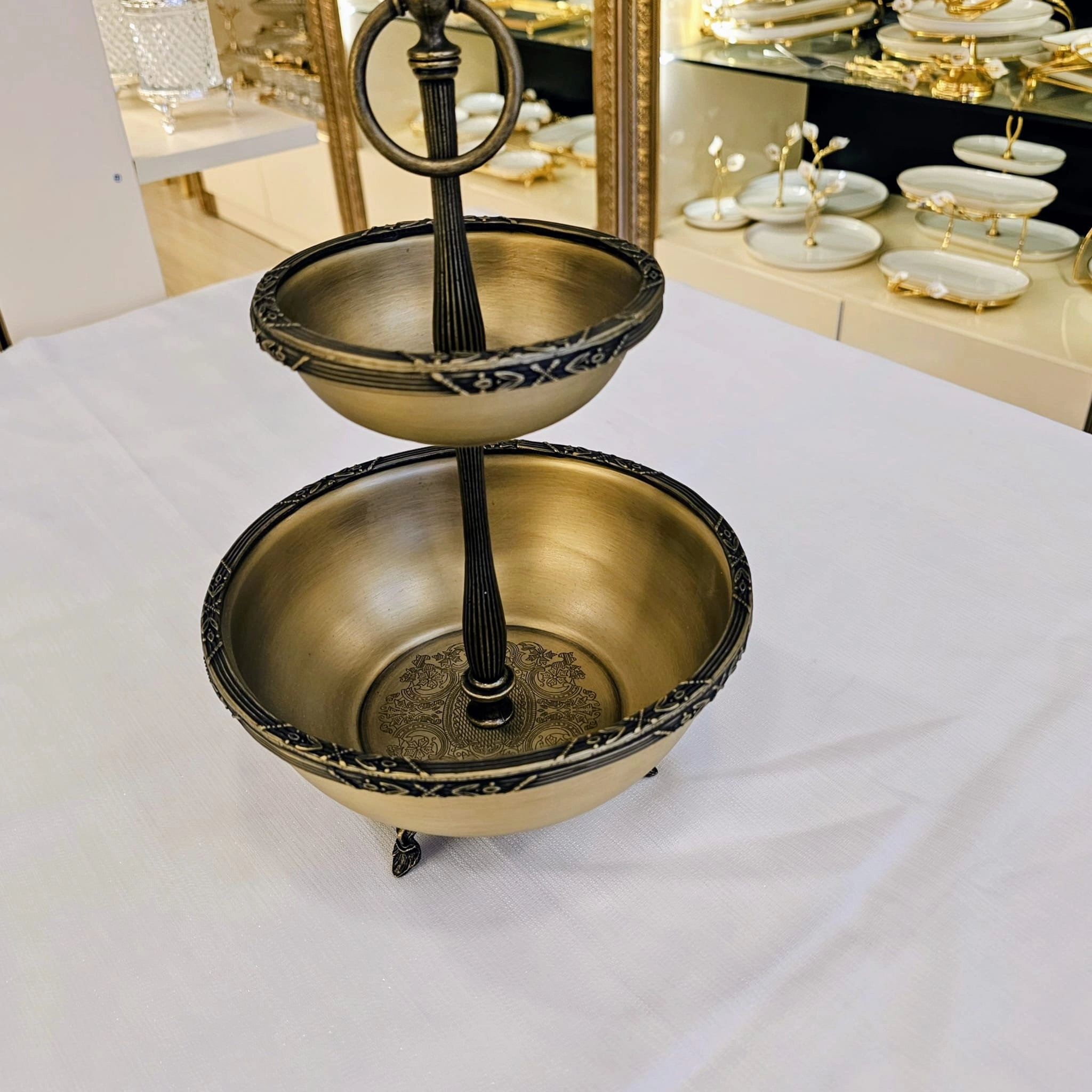 2 KATLI PASLANMAZ ÇELİK SUNUM KASE 21/14 CM ANTİK