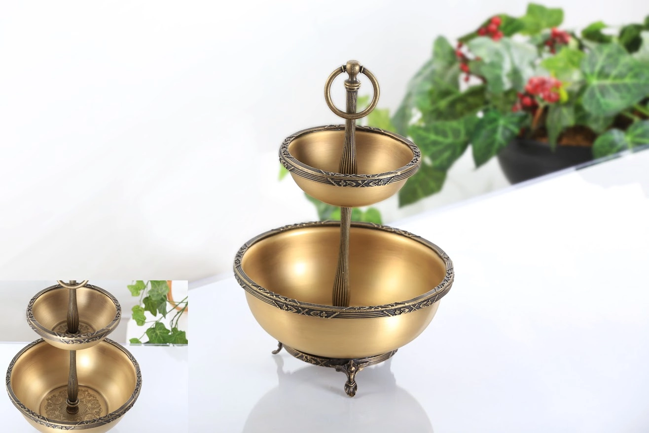 2 KATLI PASLANMAZ ÇELİK SUNUM KASE 21/14 CM ANTİK