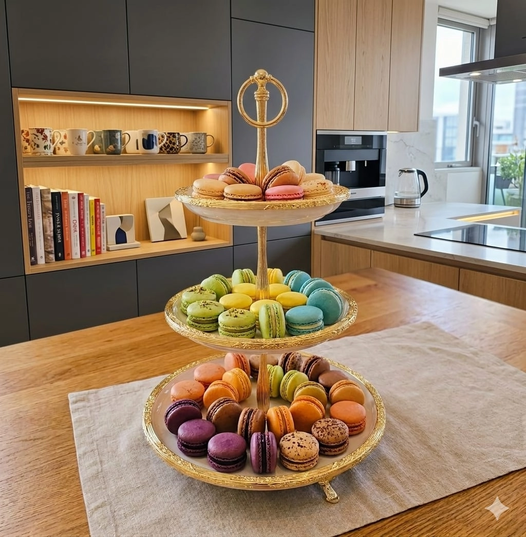 ÜÇ KATLI METAL ÇERÇEVELİ PORSELEN SUNUM TABAĞI 30/21/19 CM.