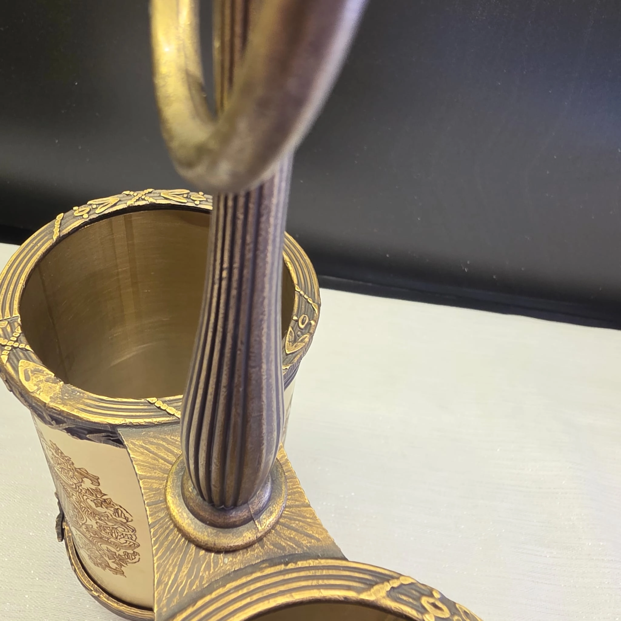 İKİ BÖLMELİ KULPLU PASLANMAZ ÇELİK ÇATAL BIÇAK LIK TİTANYUM KAPLAMA BRONZ