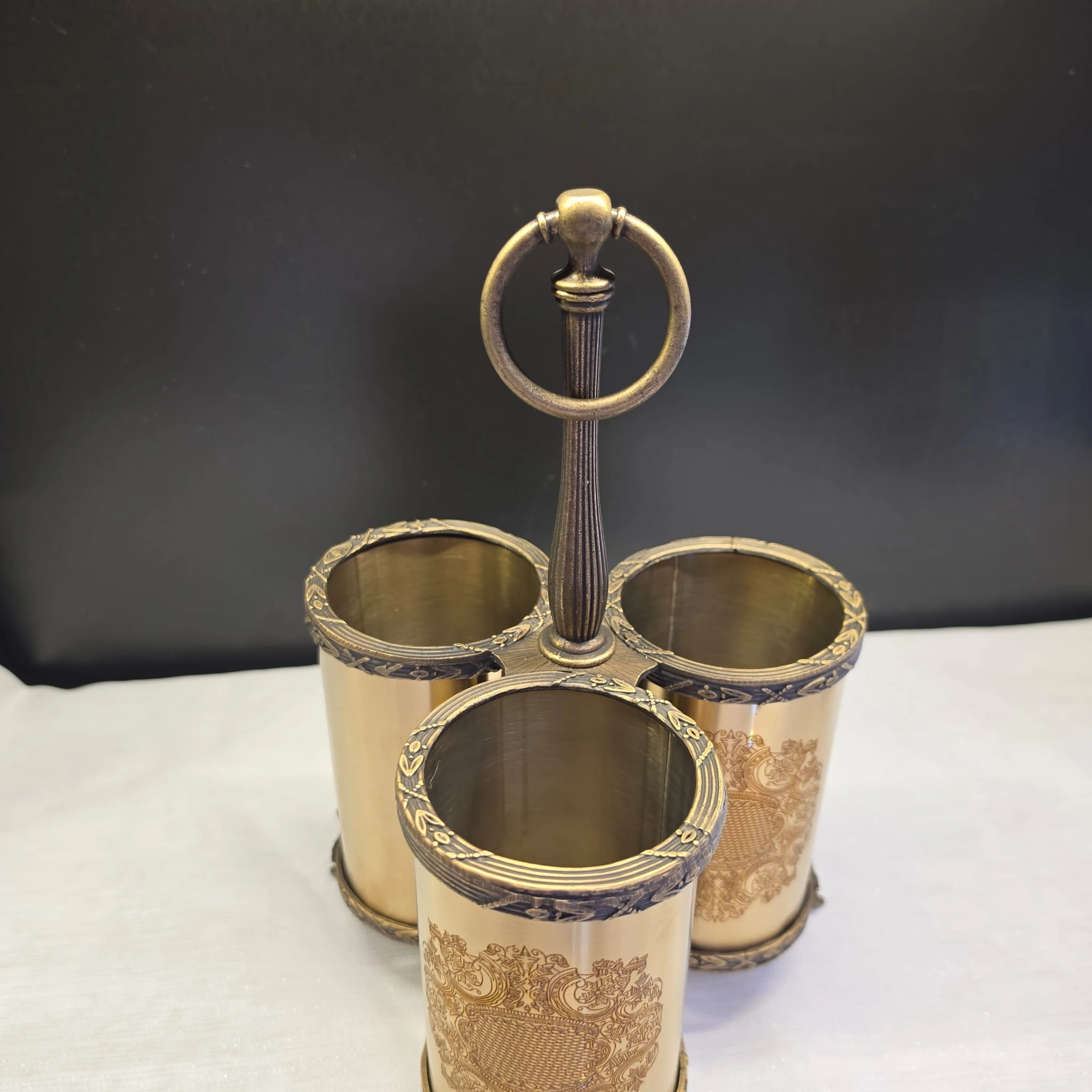 3 BÖLMELİ KULPLU PASLANMAZ ÇELİK ÇATAL BIÇAK LIK TİTANYUM KAPLAMA BRONZ