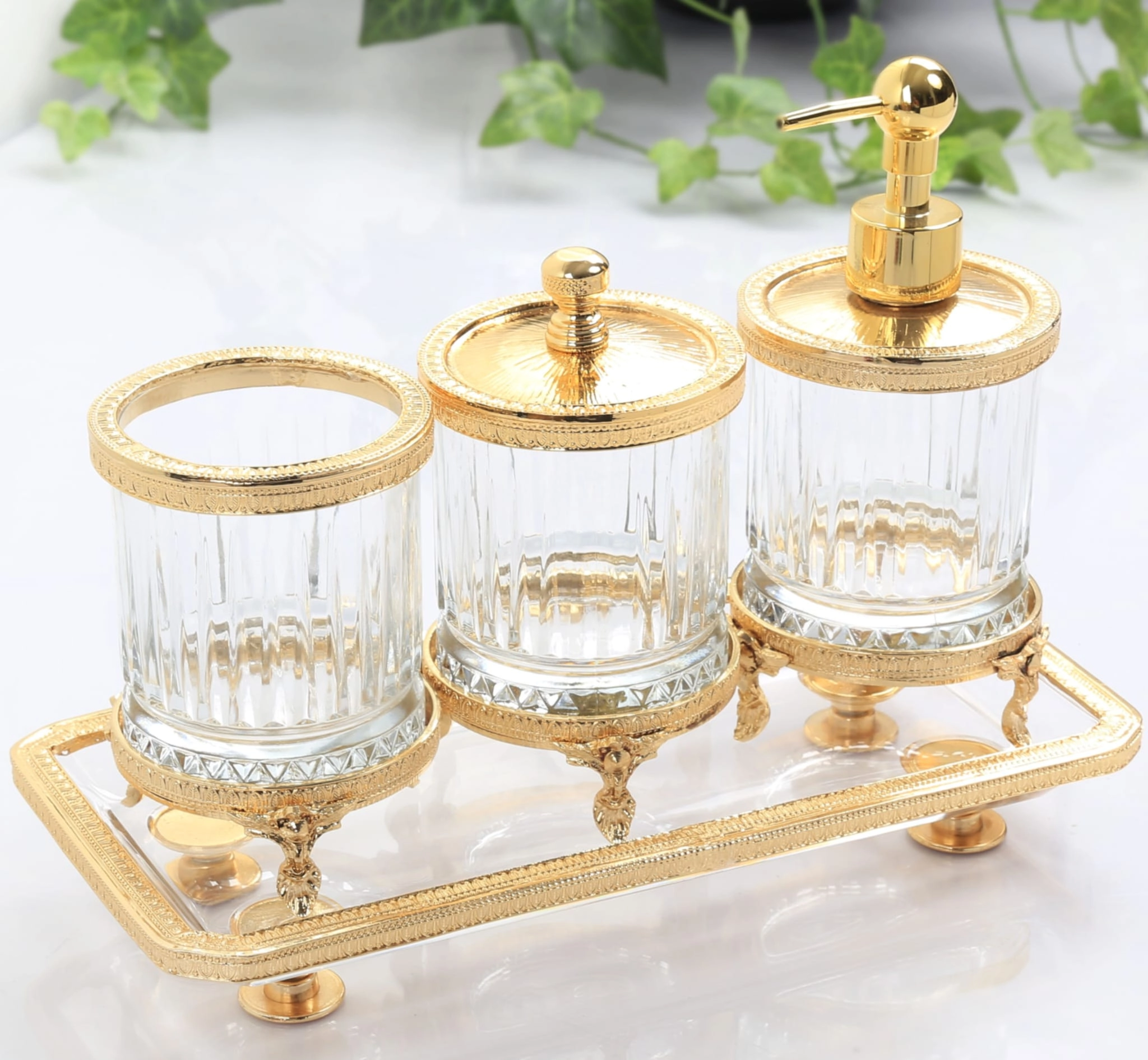 4 PARÇA GOLD DETAYLI TEZGAH ÜSTÜ  BANYO SETİ 