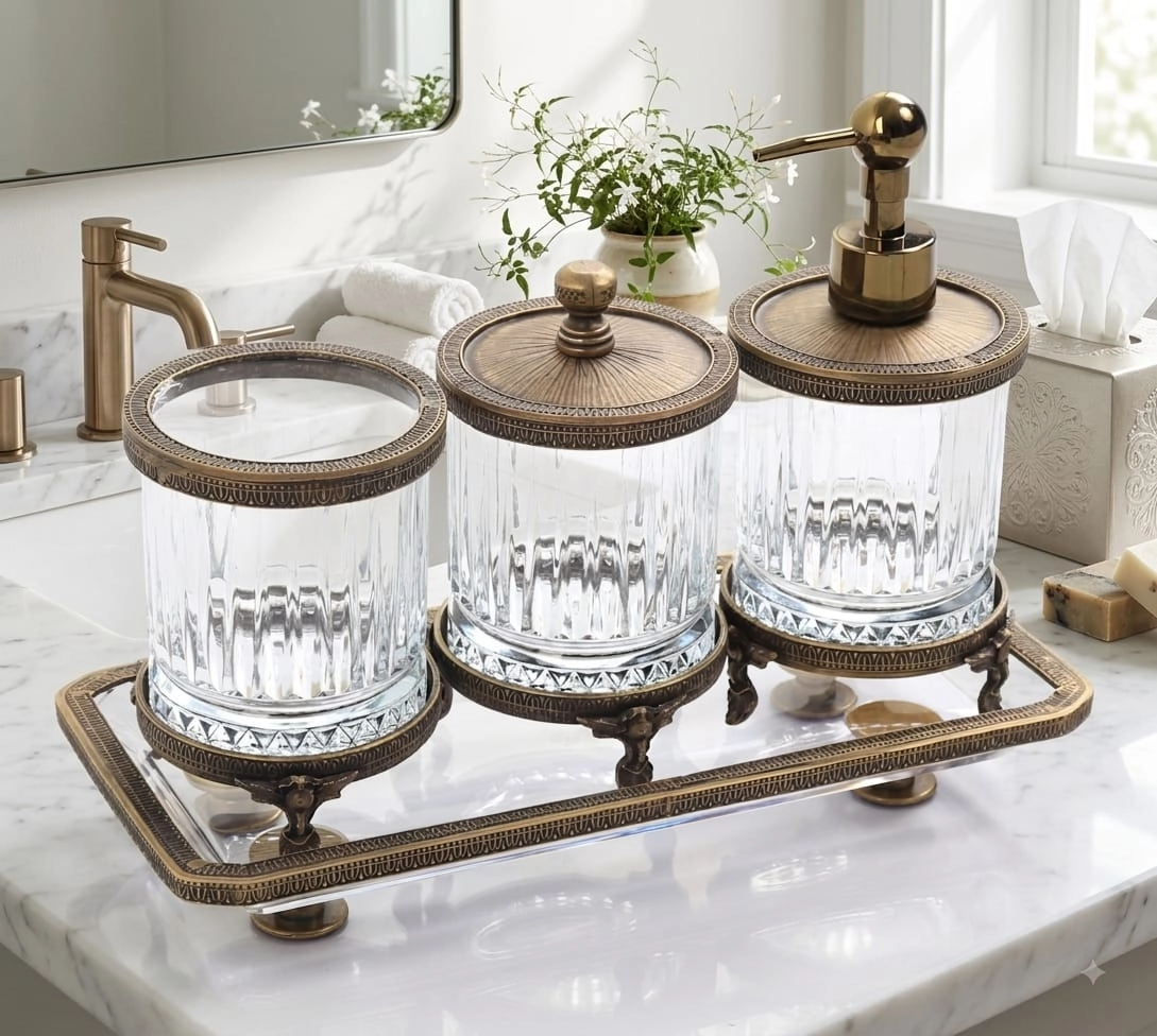4 PARÇA BRONZ DETAYLI TEZGAH ÜSTÜ BANYO SETİ