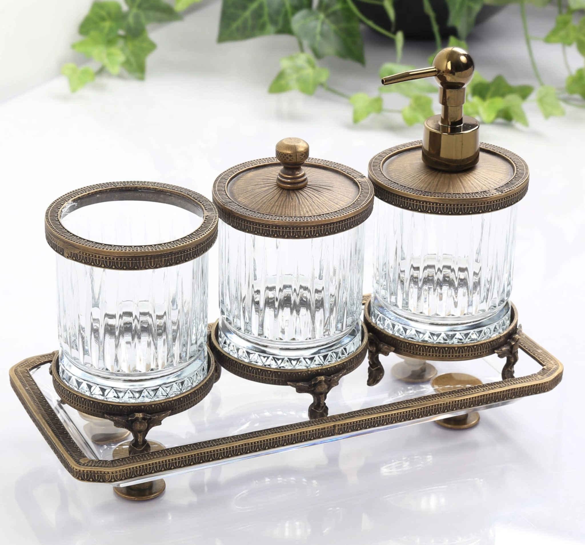 4 PARÇA BRONZ DETAYLI TEZGAH ÜSTÜ BANYO SETİ
