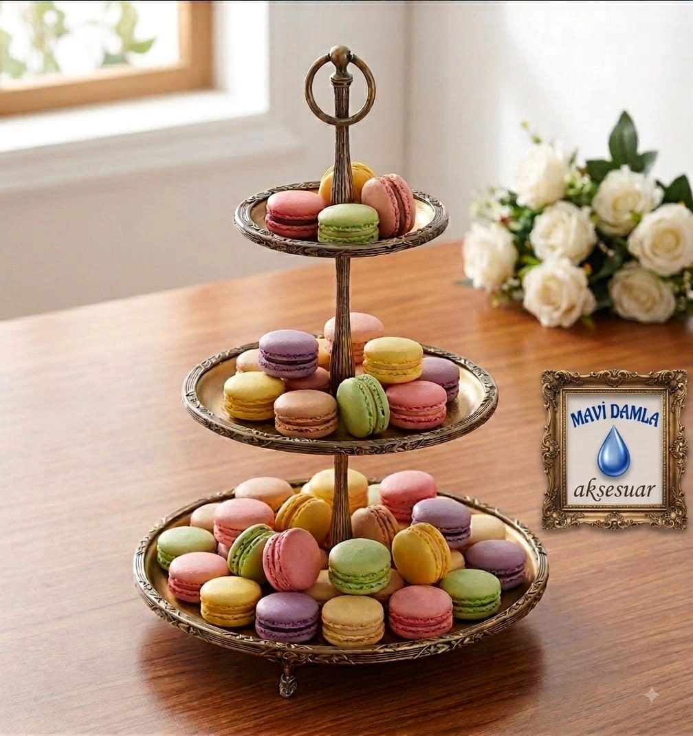ÜÇ KATLI PASLANMAZ ÇELİK SUNUM TABAĞI 30*22*15 BRONZ RENK