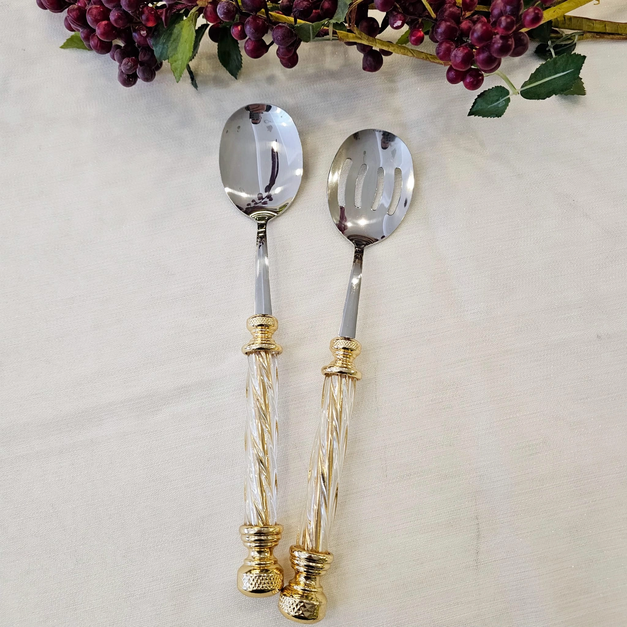 3 PARÇA METAL DÖKÜM ÇERÇEVELİ CAM SALATA VE SERVİS SETİ 31.CM DERİN KASE GOLD