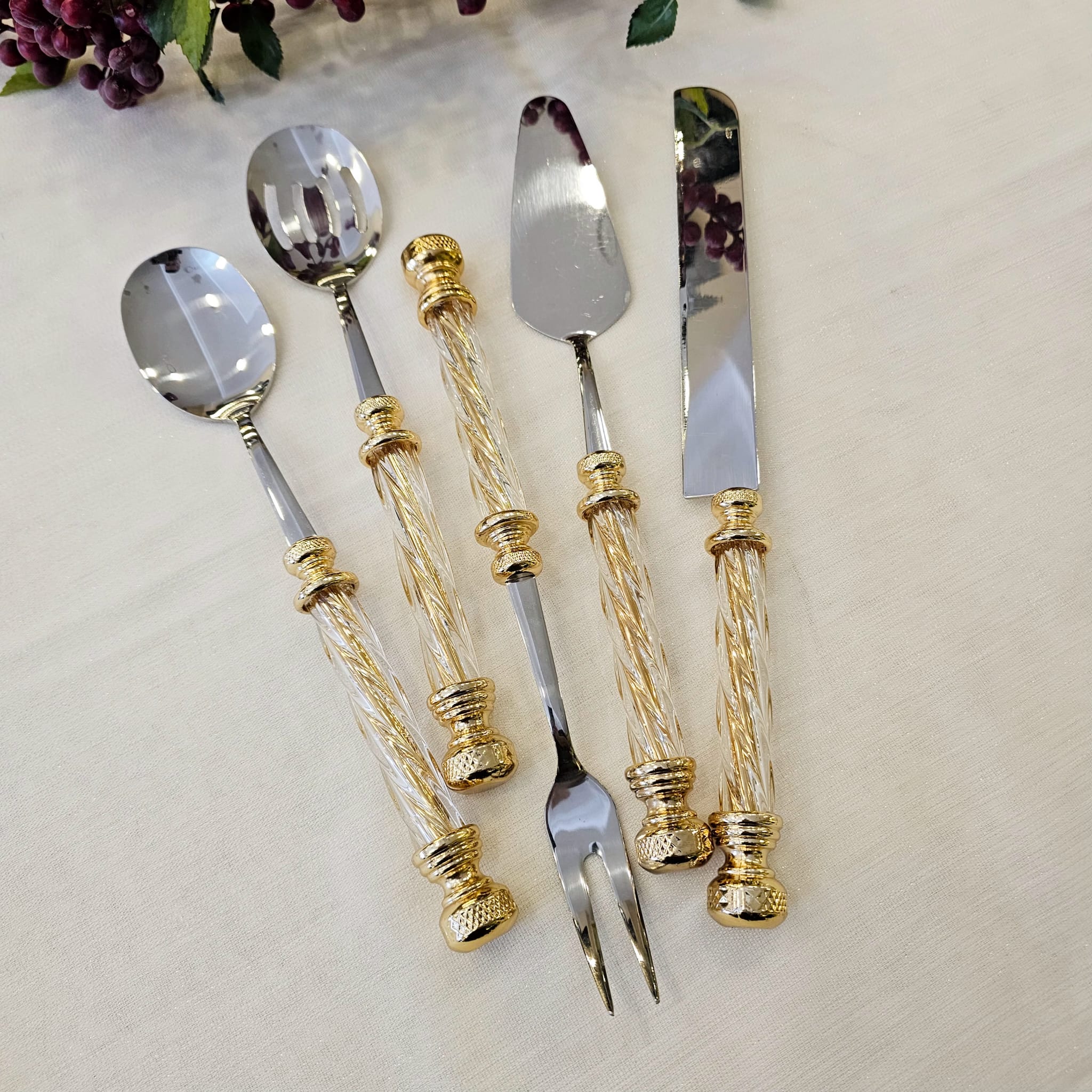 5 PARÇA KRİSTAL SAPLI SERVİS SETİ GOLD