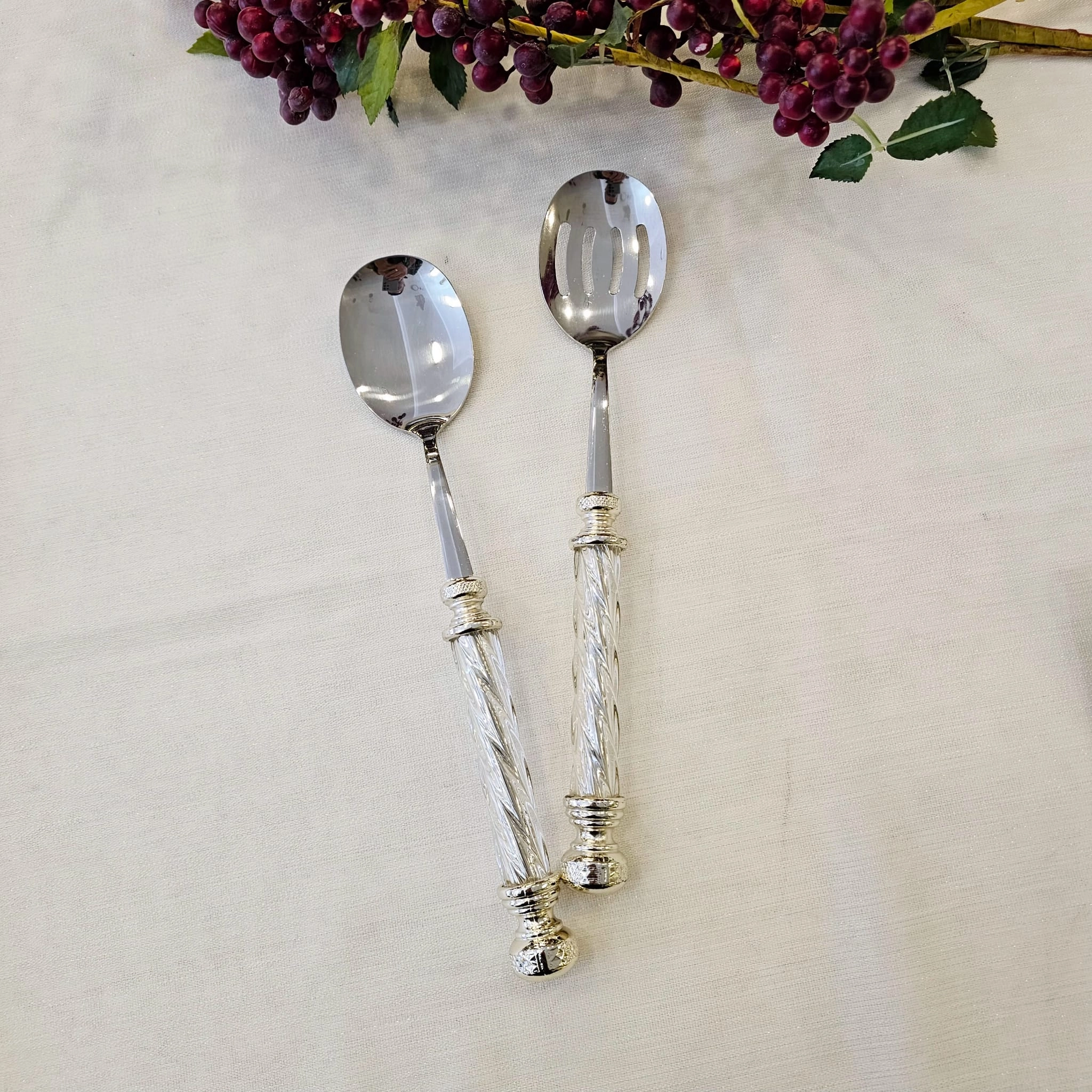 3 PARÇA METAL DÖKÜM ÇERÇEVELİ CAM SALATA VE SERVİS SETİ 31.CM DERİN KASE GÜMÜŞ