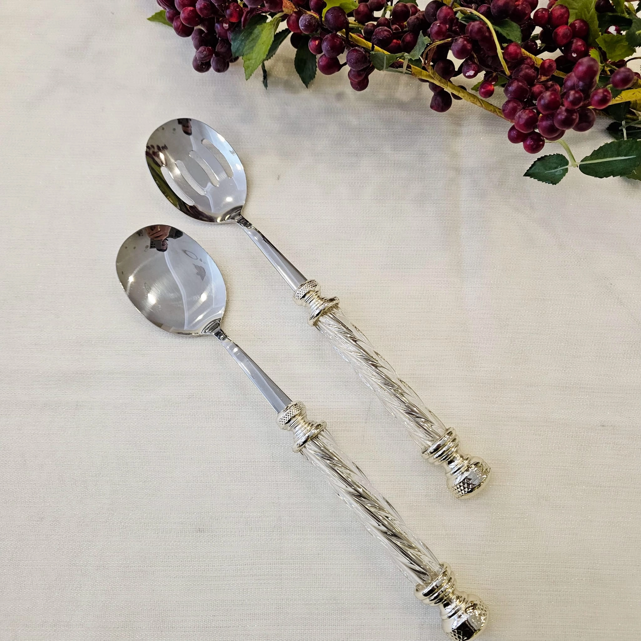 3 PARÇA METAL DÖKÜM ÇERÇEVELİ CAM SALATA VE SERVİS SETİ 31.CM DERİN KASE GÜMÜŞ