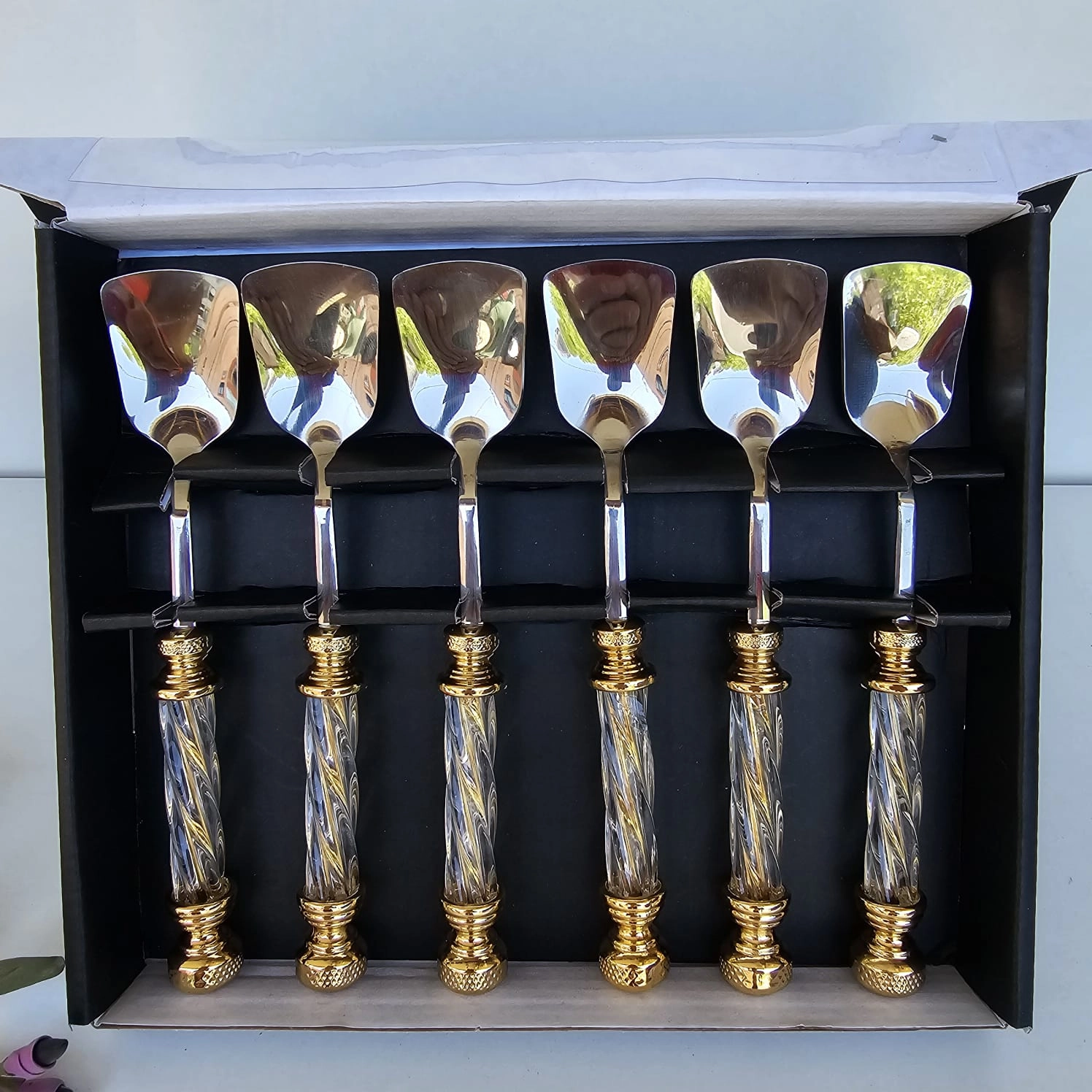 KRİSTAL SAPLI 6 PARÇA DONDURMA KAŞIK GOLD
