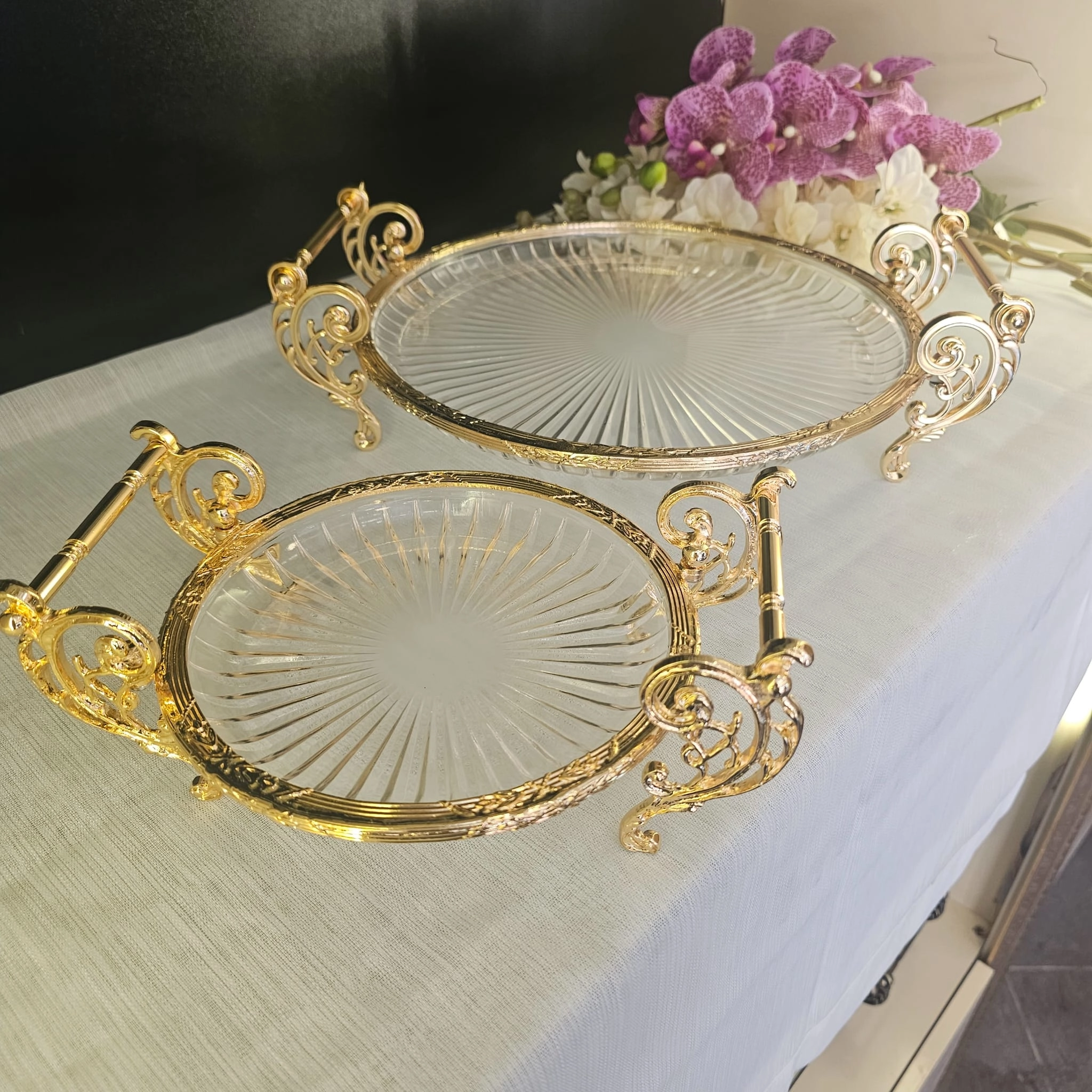 DÖKÜM METAL ÇERÇEVELİ CAM SUNUM SETİ 6 PARÇA GOLD