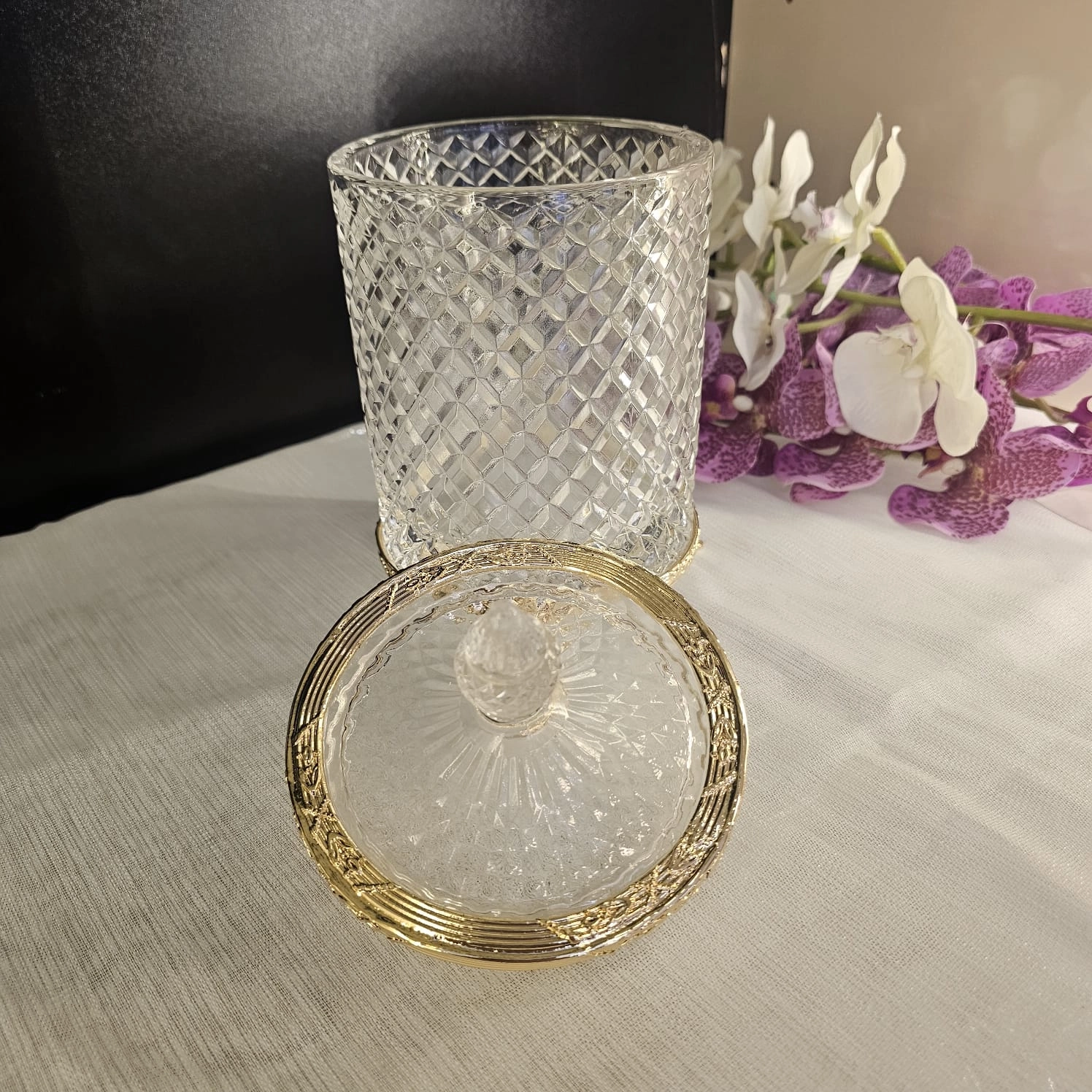 DÖKÜM AYAKLI KRISTAL CAM KAVANOZ 3 LÜ SET GOLD