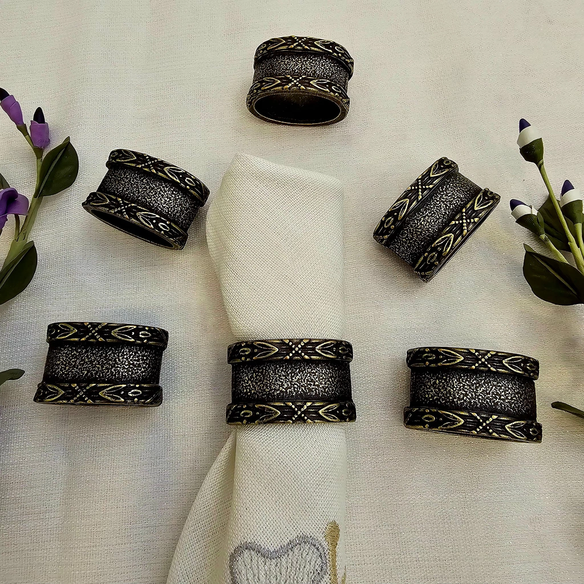 6 LI DÖKÜM METAL PEÇETE YÜZÜĞÜ ANTİK SARI
