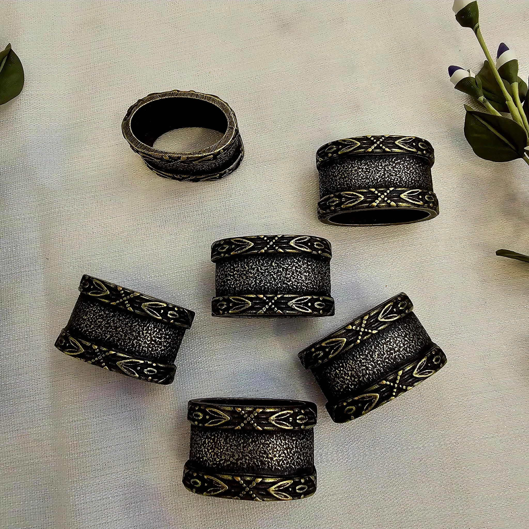 6 LI DÖKÜM METAL PEÇETE YÜZÜĞÜ ANTİK SARI